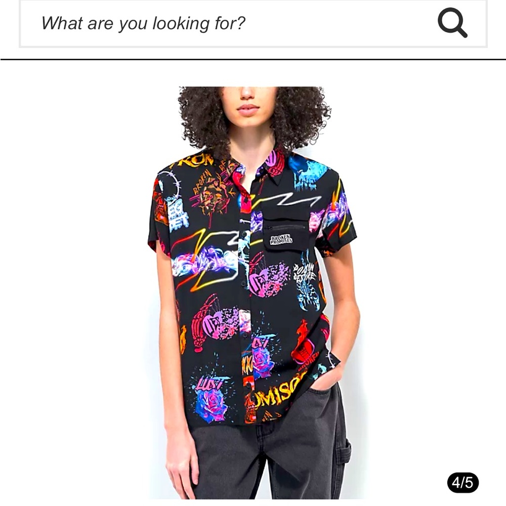 Broken Promises Simulation Black Short Sleeve Button Up Shirt